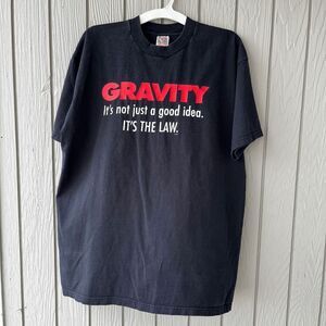 Vintage 90s GRAVITY Slogan Tee | Fruit of the Loom XL Black T-Shirt